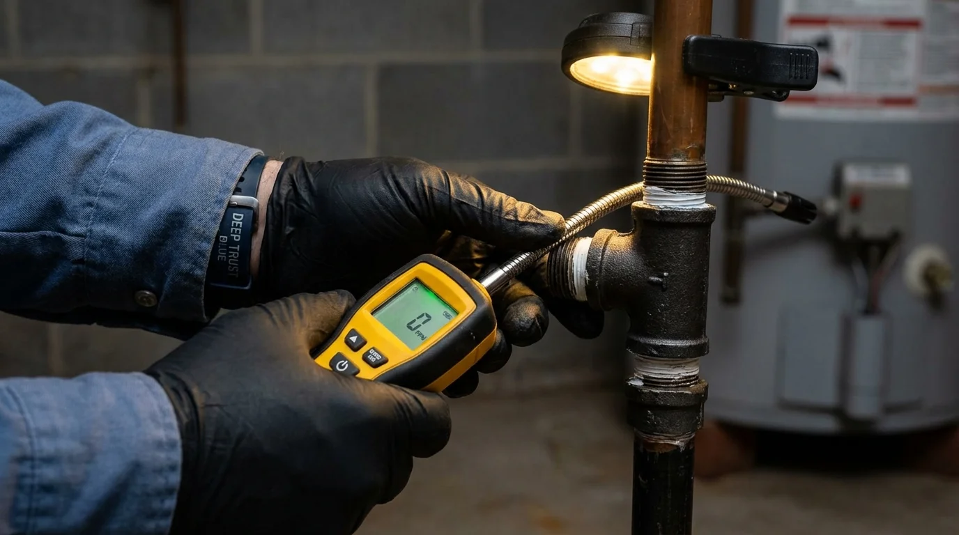 Gas leak detection with electronic sniffer by Johns Plumbing LLC in Brent