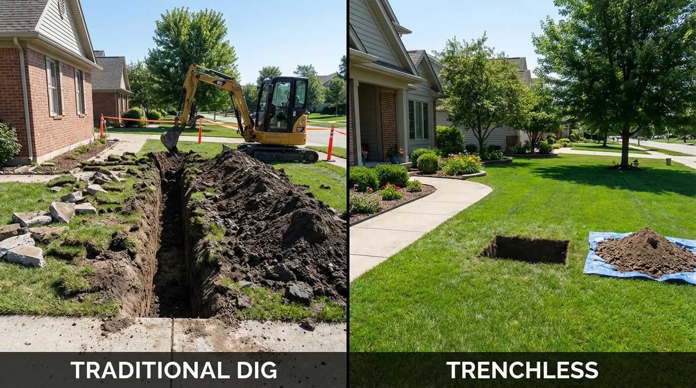 Trenchless sewer repair with minimal yard damage versus traditional excavation in Brent, AL